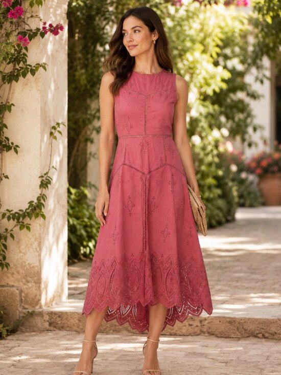 Joie Dresses & Skirts - NWT $398 Joie Halone Eyelet Hi-Low Midi Dress Coral Pink Brunch Romantic Sz 4